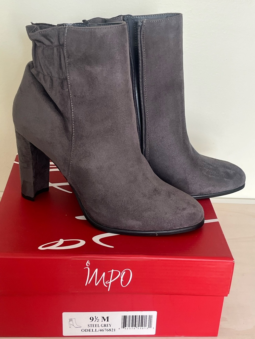 Impo Odell Faux Suede Heeled Ankle Boots gray 9.5